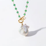 Green Onyx Baroque Pearl Necklace Multilayer Long Sweater Chain - floysun