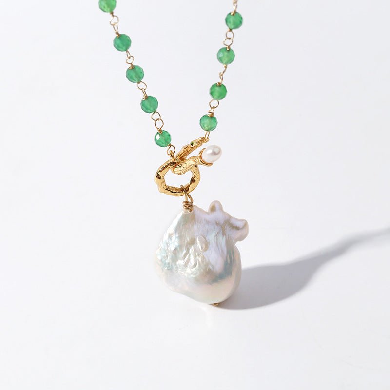 Green Onyx Baroque Pearl Necklace Multilayer Long Sweater Chain - floysun