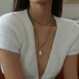 Green Onyx Baroque Pearl Necklace Multilayer Long Sweater Chain - floysun