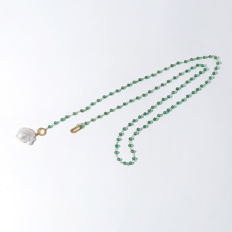 Green Onyx Baroque Pearl Necklace Multilayer Long Sweater Chain - floysun
