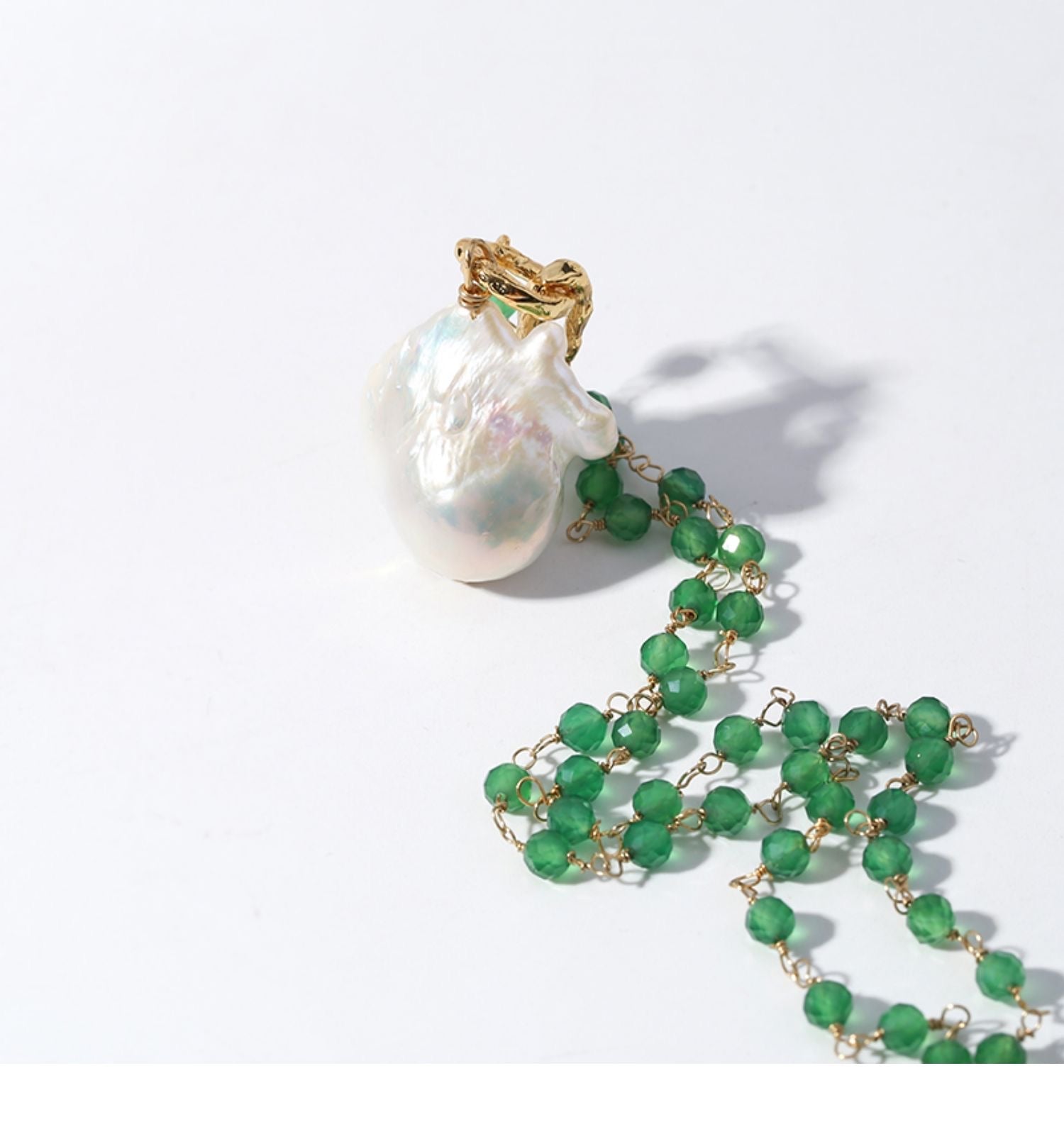 Green Onyx Baroque Pearl Necklace Multilayer Long Sweater Chain - floysun