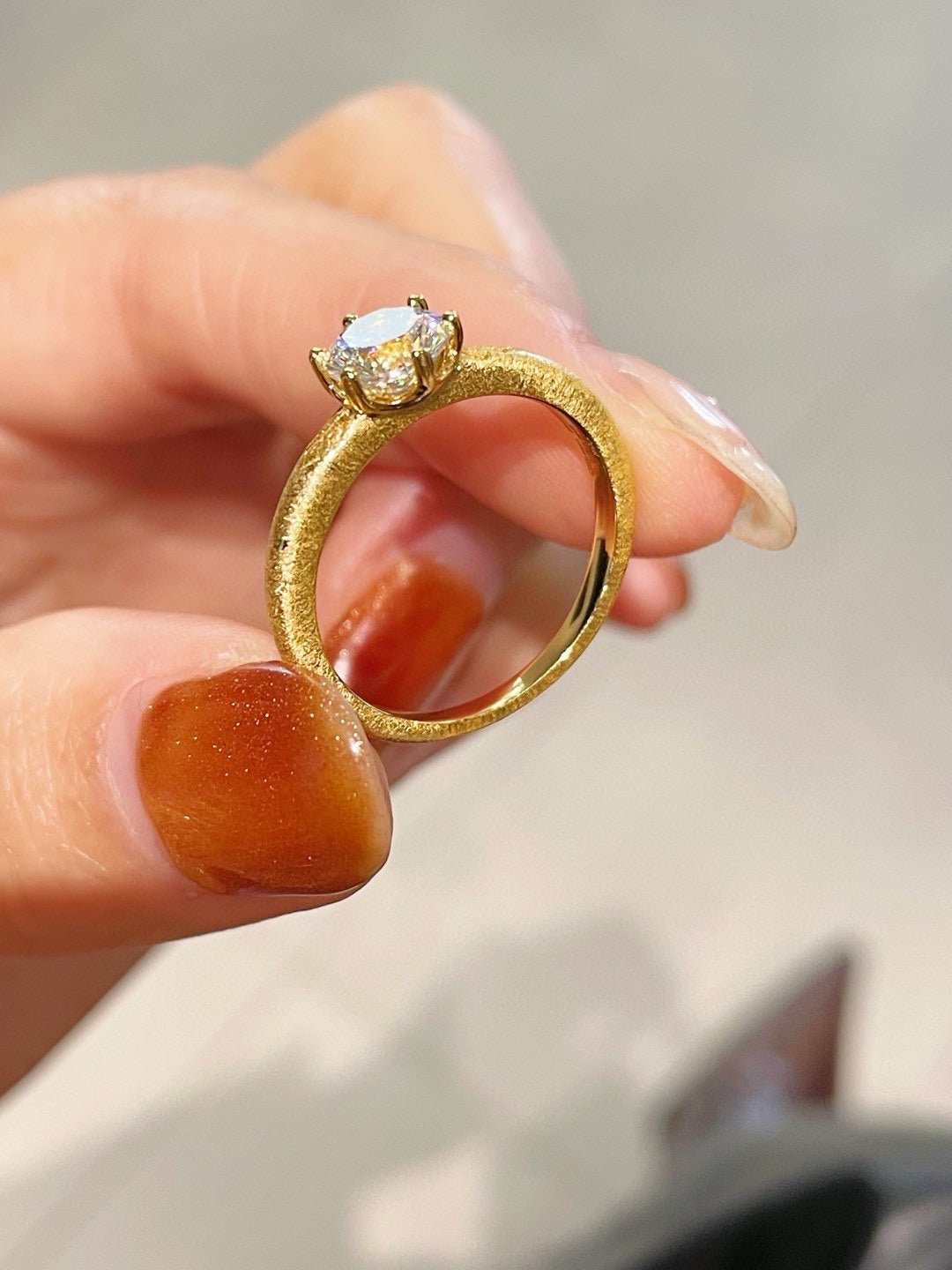 Hand - Brushed Silken Crown Ring – 1ct Solitaire - floysun