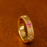 Handcrafted Brushed Clover Ring Pink Sapphires - floysun