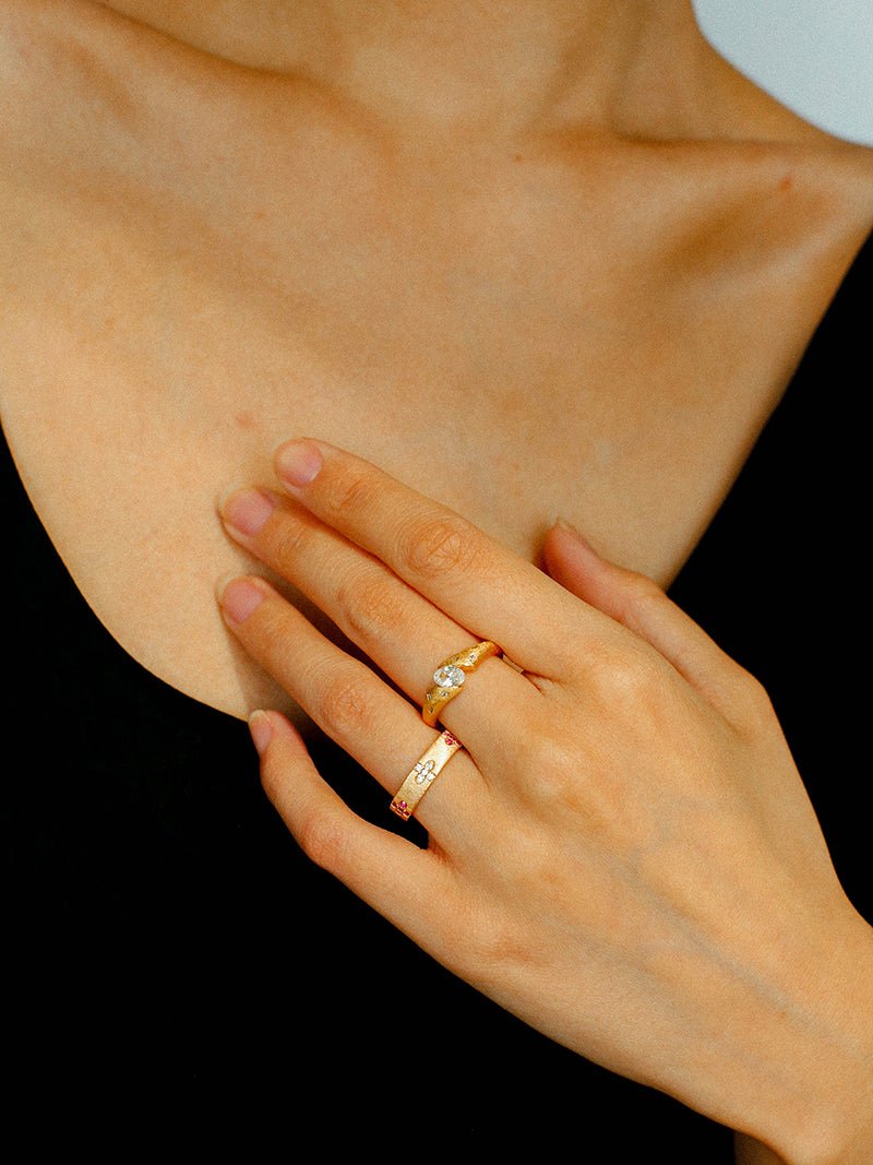 Handcrafted Brushed Clover Ring Pink Sapphires - floysun