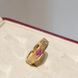 Handcrafted Brushed Clover Ring Pink Sapphires - floysun