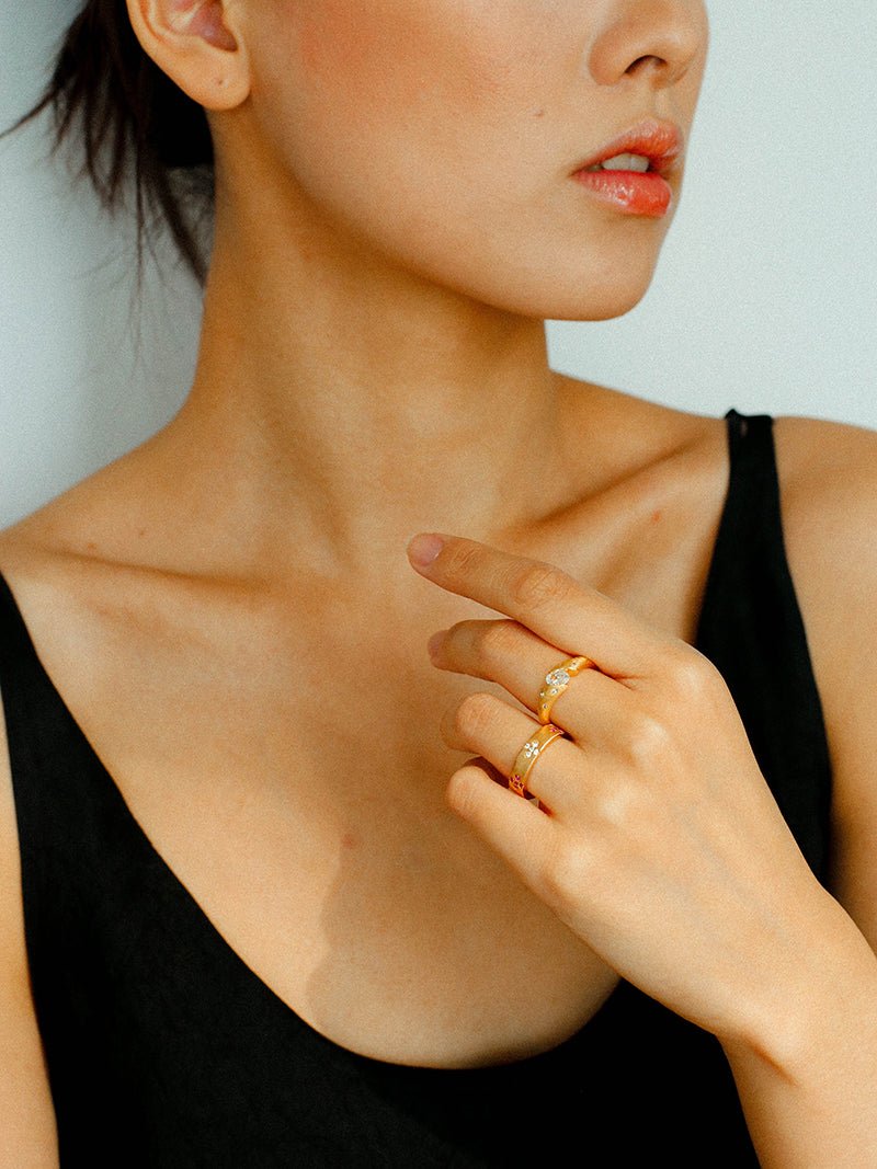 Handcrafted Brushed Clover Ring Pink Sapphires - floysun