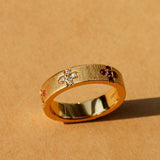 Handcrafted Brushed Clover Ring Pink Sapphires - floysun