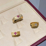 Handcrafted Brushed Clover Ring Pink Sapphires - floysun