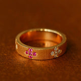 Handcrafted Brushed Clover Ring Pink Sapphires - floysun