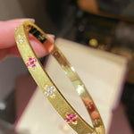 Handcrafted Brushed Pink Sapphire Clover Bangle - floysun