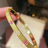 Handcrafted Brushed Pink Sapphire Clover Bangle - floysun