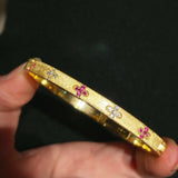 Handcrafted Brushed Pink Sapphire Clover Bangle - floysun