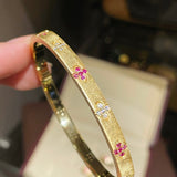 Handcrafted Brushed Pink Sapphire Clover Bangle - floysun
