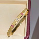 Handcrafted Brushed Pink Sapphire Clover Bangle - floysun
