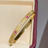 Handcrafted Brushed Pink Sapphire Clover Bangle - floysun