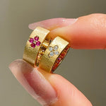 Handcrafted Brushed Pink Sapphire Clover Mini Huggie Earrings - floysun