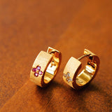Handcrafted Brushed Pink Sapphire Clover Mini Huggie Earrings - floysun