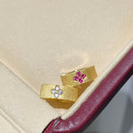 Handcrafted Brushed Pink Sapphire Clover Mini Huggie Earrings - floysun