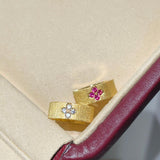 Handcrafted Brushed Pink Sapphire Clover Mini Huggie Earrings - floysun