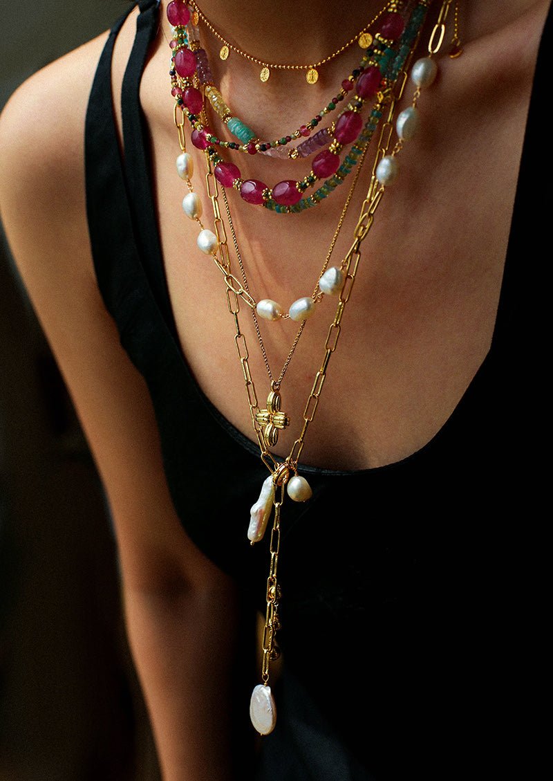 Handcrafted Chain Pearl Necklace Type J - floysun