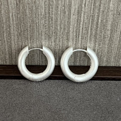 Handcrafted Matte Frosted 925 Sterling Silver Solid Hoop Earrings - floysun