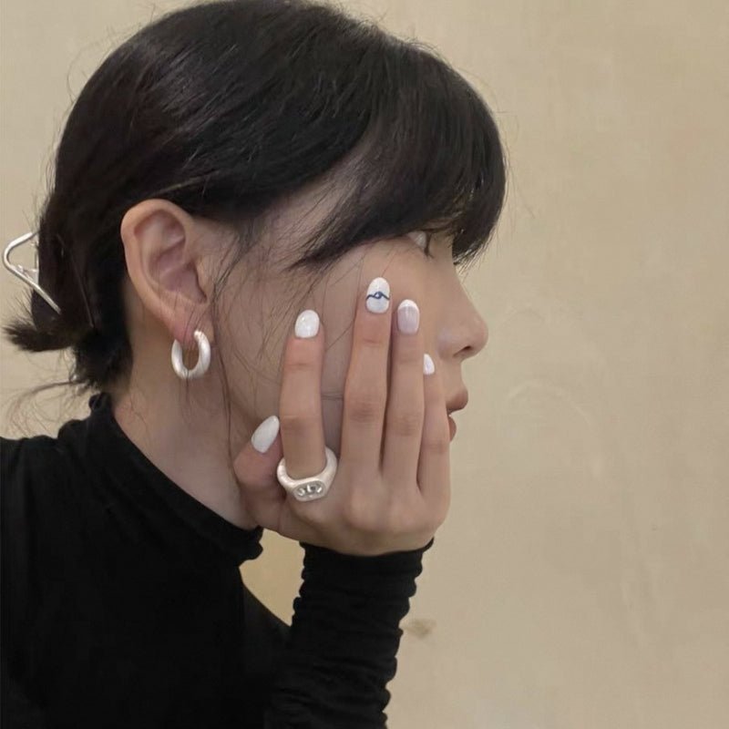 Handcrafted Matte Frosted 925 Sterling Silver Solid Hoop Earrings - floysun
