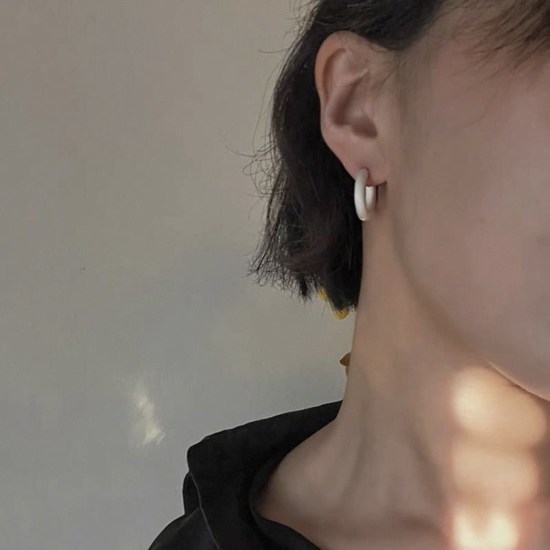 Handcrafted Matte Frosted 925 Sterling Silver Solid Hoop Earrings - floysun