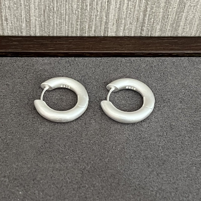 Handcrafted Matte Frosted 925 Sterling Silver Solid Hoop Earrings - floysun