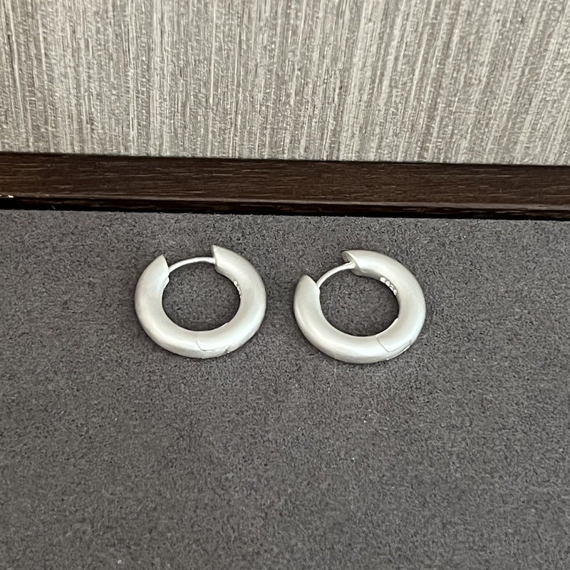 Handcrafted Matte Frosted 925 Sterling Silver Solid Hoop Earrings - floysun