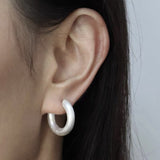 Handcrafted Matte Frosted 925 Sterling Silver Solid Hoop Earrings - floysun
