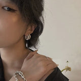 Handcrafted Matte Frosted 925 Sterling Silver Solid Hoop Earrings - floysun