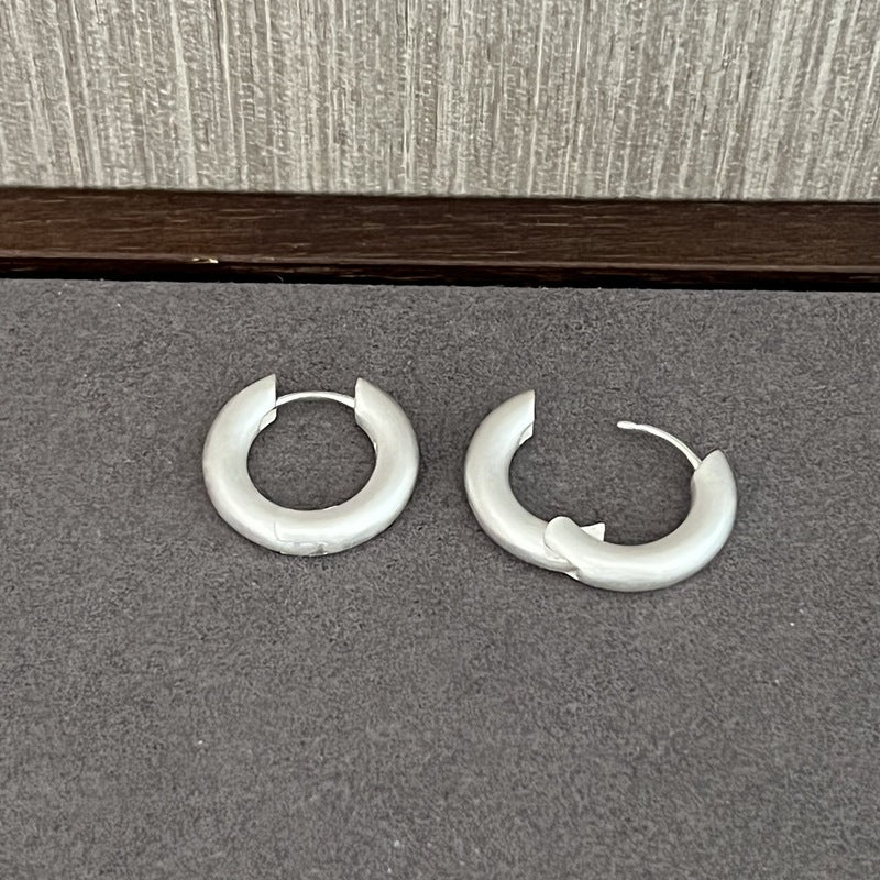 Handcrafted Matte Frosted 925 Sterling Silver Solid Hoop Earrings - floysun