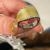 Handmade Brushed Wideband Sparkling Diamond Ring - floysun