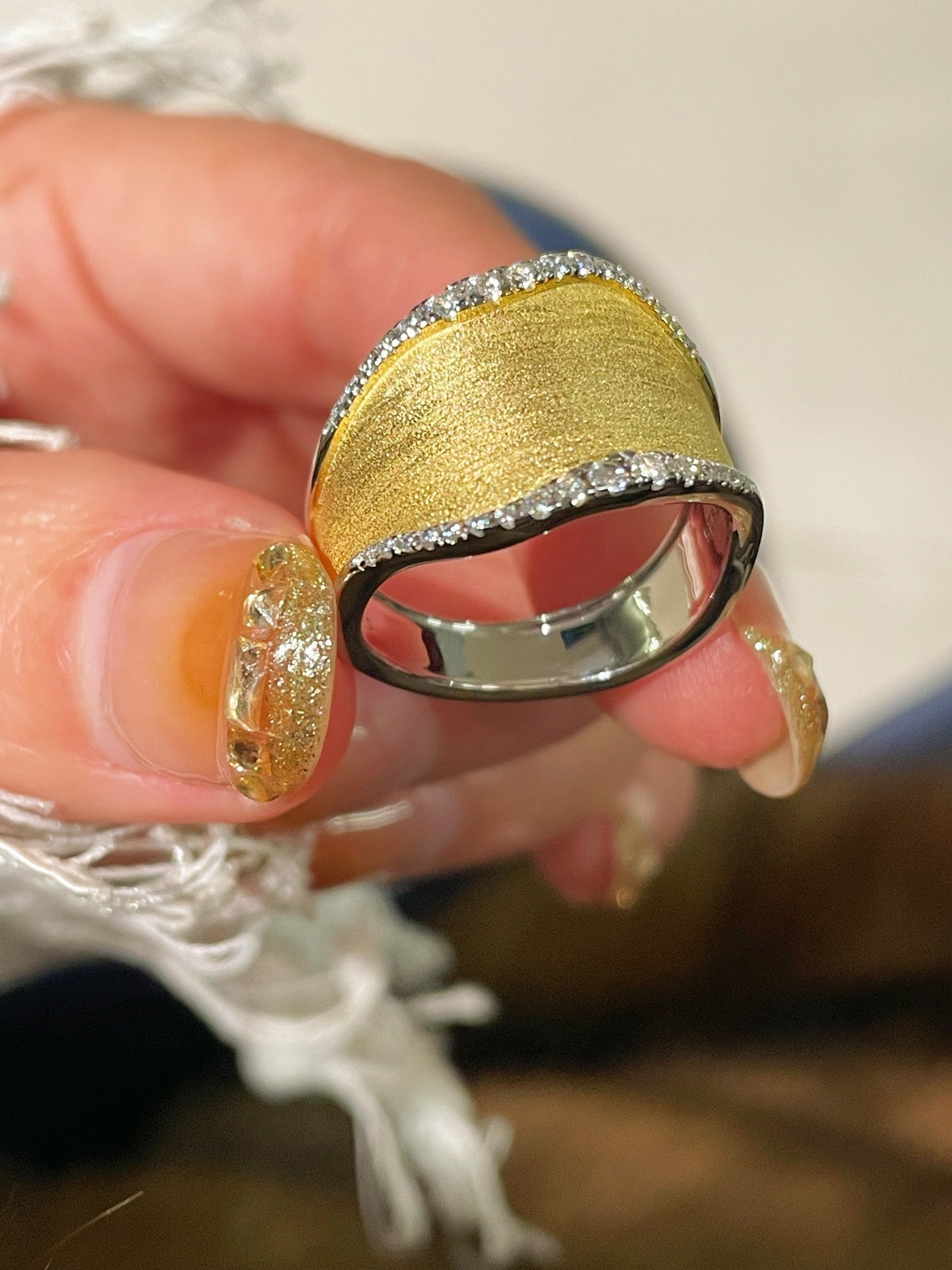 Handmade Brushed Wideband Sparkling Diamond Ring - floysun