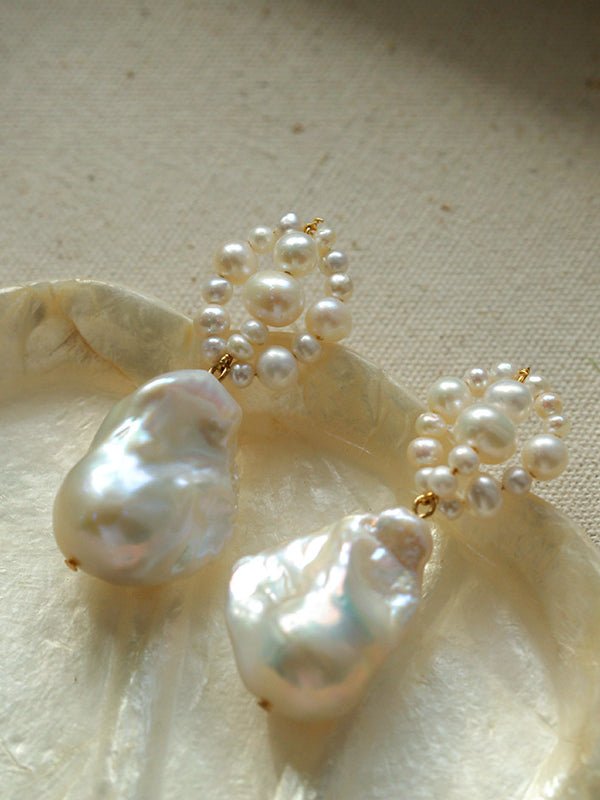 Handwoven Baroque Wrapped Pearl Earrings - floysun