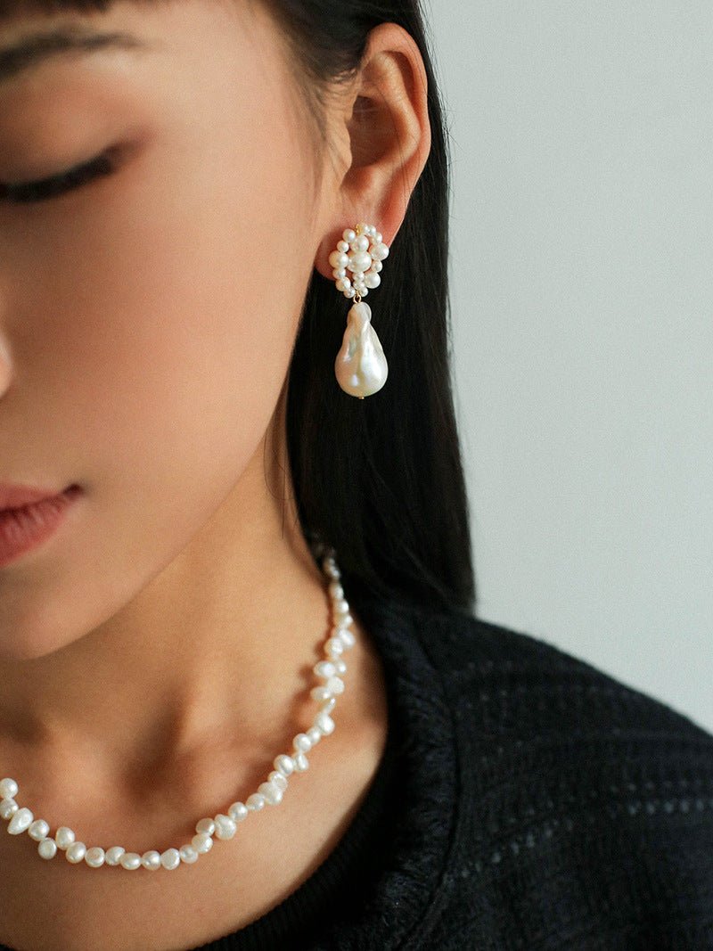 Handwoven Baroque Wrapped Pearl Earrings - floysun