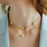 Handwoven Pearl Flower Chain Necklace Type G