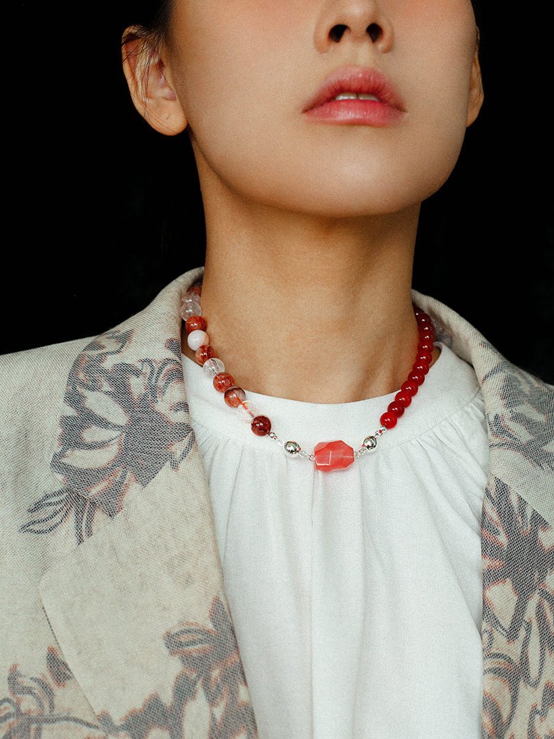 Harmony Red Agate & Red Resin Blossom Convertible Necklace - floysun