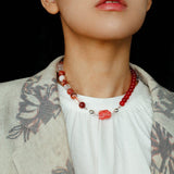 Harmony Red Agate & Red Resin Blossom Convertible Necklace - floysun