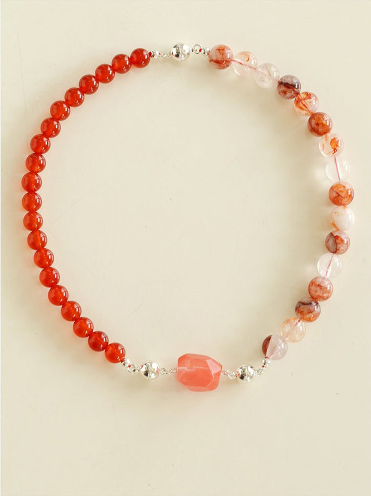 Harmony Red Agate & Red Resin Blossom Convertible Necklace - floysun
