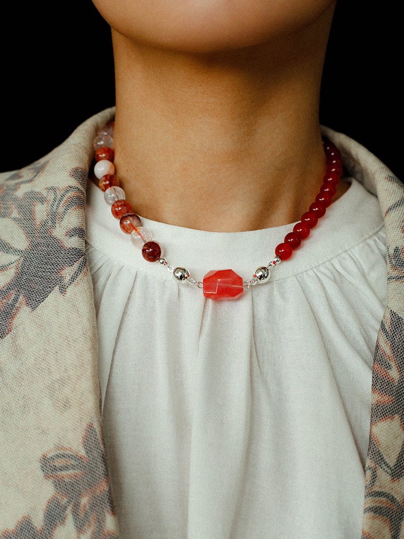 Harmony Red Agate & Red Resin Blossom Convertible Necklace - floysun