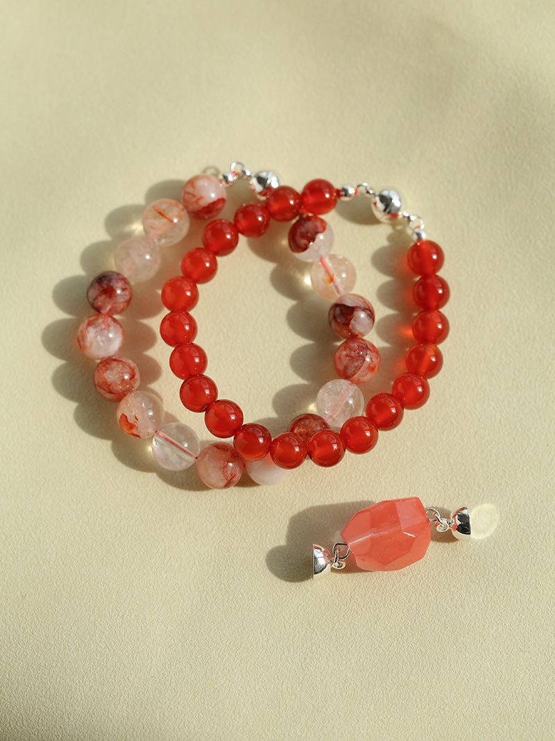 Harmony Red Agate & Red Resin Blossom Convertible Necklace - floysun