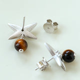 Harvest Wheat Four - Leaf Tiger Eye Earrings - floysun