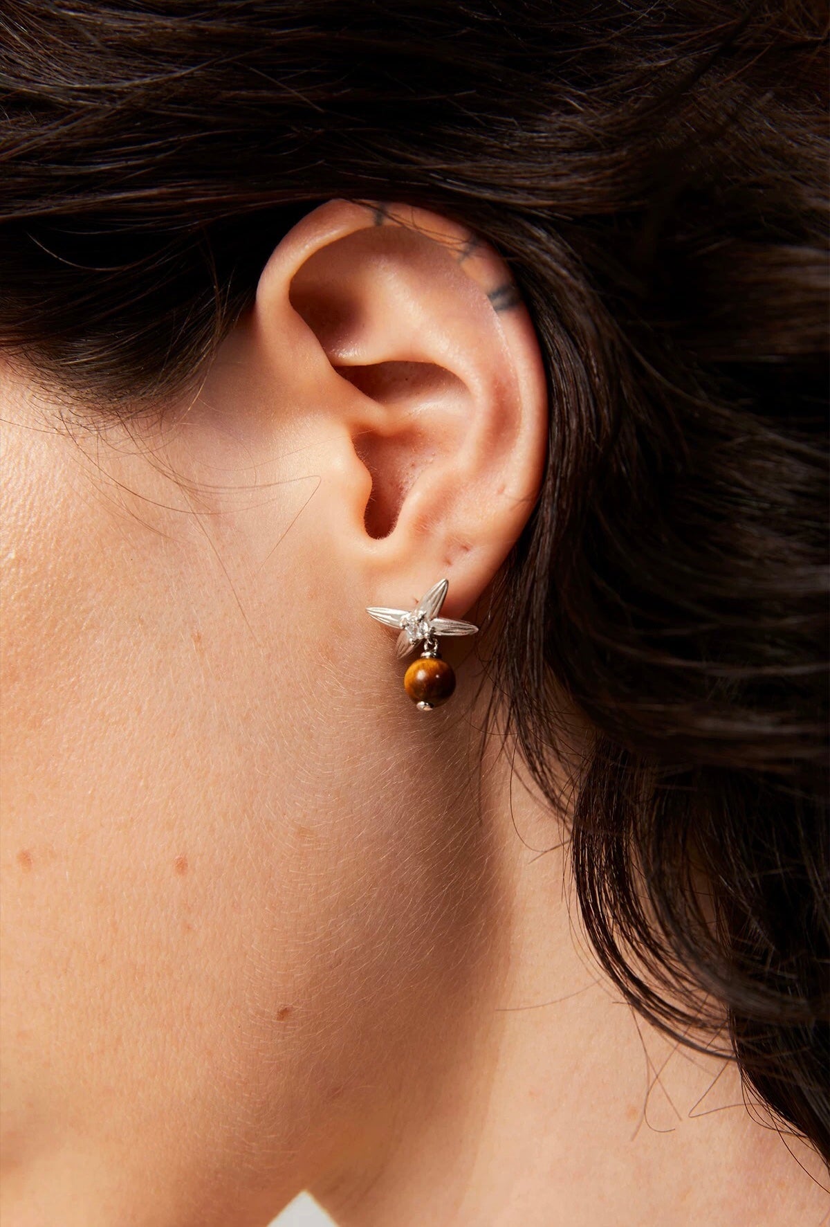 Harvest Wheat Four - Leaf Tiger Eye Earrings - floysun