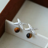Harvest Wheat Four - Leaf Tiger Eye Earrings - floysun