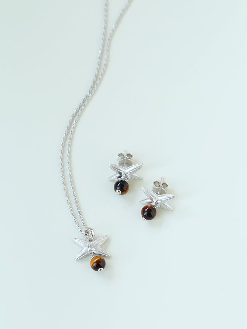 Harvest Wheat Four - Leaf Tiger Eye Pendant Necklace - floysun