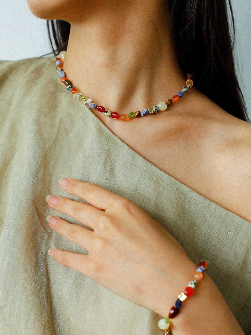 Heirloom Tomato Gemstone Bracelet – Irregular Colorful Beads - floysun