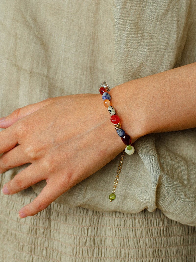 Heirloom Tomato Gemstone Bracelet – Irregular Colorful Beads - floysun