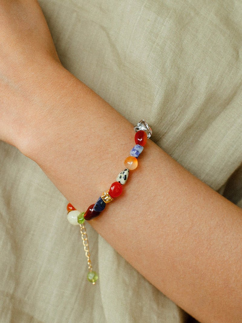Heirloom Tomato Gemstone Bracelet – Irregular Colorful Beads - floysun