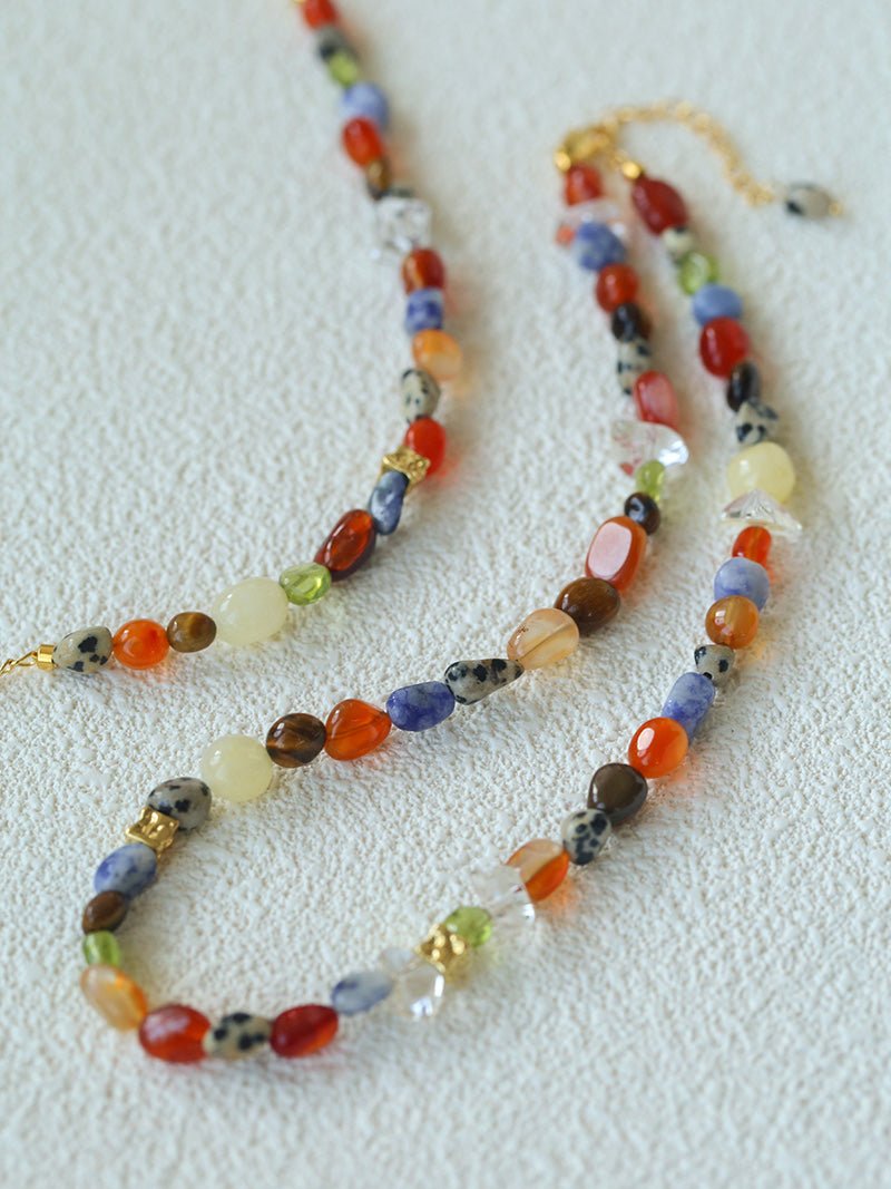 Heirloom Tomato Gemstone Necklace – Irregular Colorful Beads - floysun